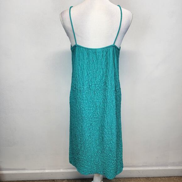 Vintage Y2K Slip Dress Size M 10 Blue Crinkle Textured V-neck Retro 2000s Chic - Picture 2 of 13